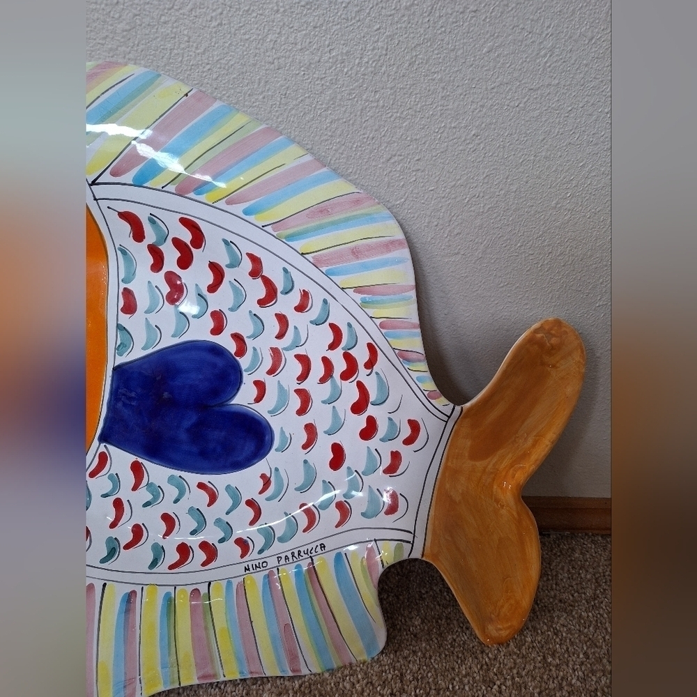 Nino Parrucca Large Hand Painted Fish Shaped Platter 19x14 - Picture 4 of 8
